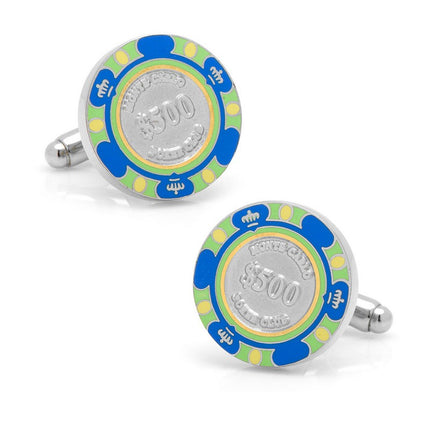 500 Dollar Blue Poker Chip Cufflinks