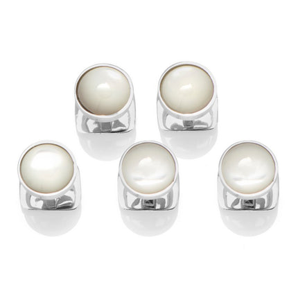 Sterling Silver Ribbed Mother of Pearl 5 Stud Set