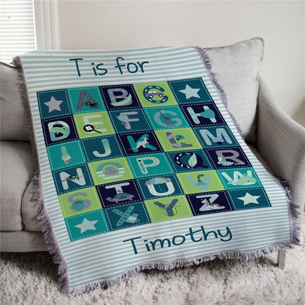 Personalized Baby Boy Alphabet Afghan Throw