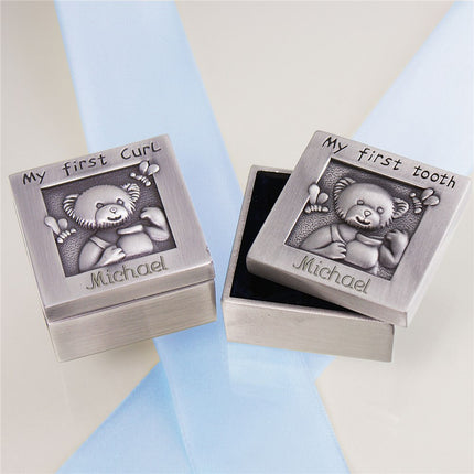 Personalized Baby's First Curl and Tooth Silver Box Set