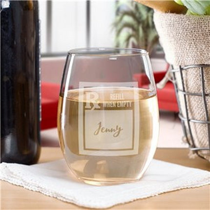 Engraved Prescription Rx Stemless Wine Glass