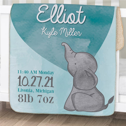 Personalized Elephant Birth Announcement Blanket