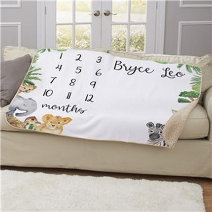 Personalized Animals Baby Monthly Milestone 50x60 Sherpa Blanket