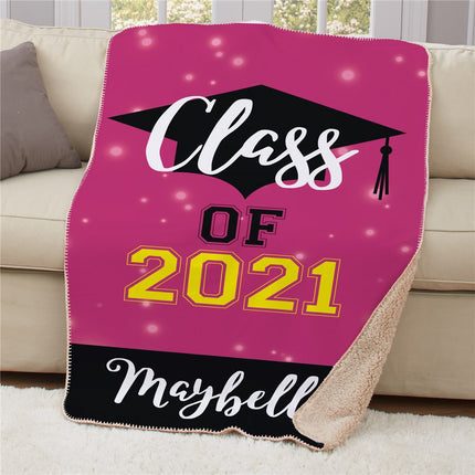 Personalized Class Grad Hat Graduation Sherpa Throw