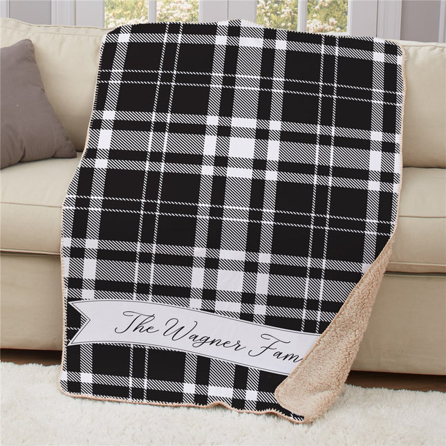 Personalized Family Name Plaid Sherpa Blanket