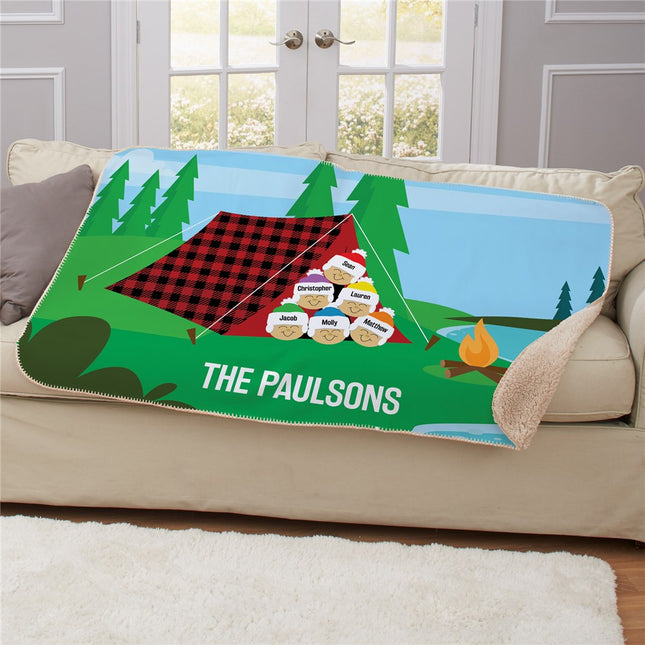 Personalized Camping Scene Sherpa Blanket