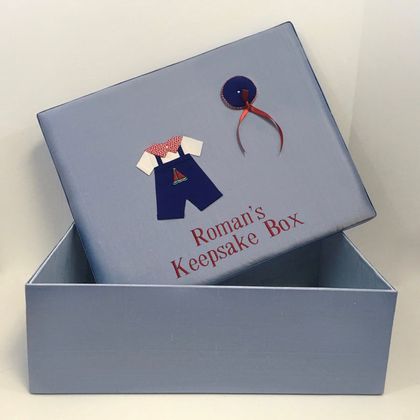 Personalized Baby Boy Jumper on Micro Stripe Cotton Large Baby Keepsake Box
