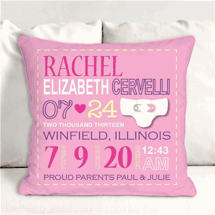 Personalized Birth Announcement Throw Pillow