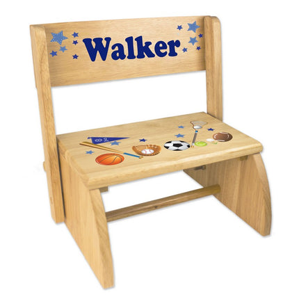 Personalized Childs Wood Flip Stool - Sports