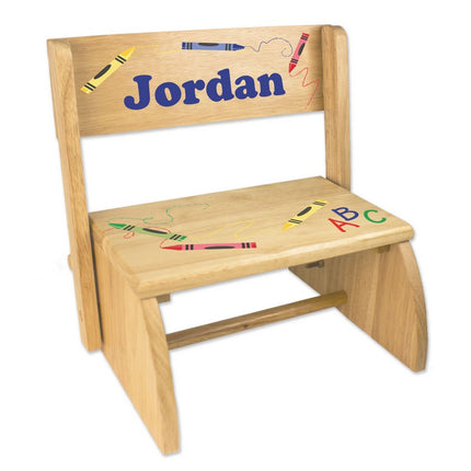 Personalized Childs Wood Flip Stool - Crayons