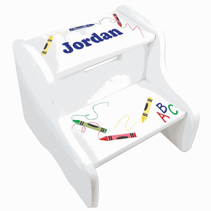 Personalized Childs Wood Flip Stool - Crayons