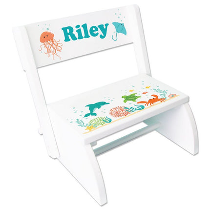 Personalized Childs Wood Flip Stool - Sea Life