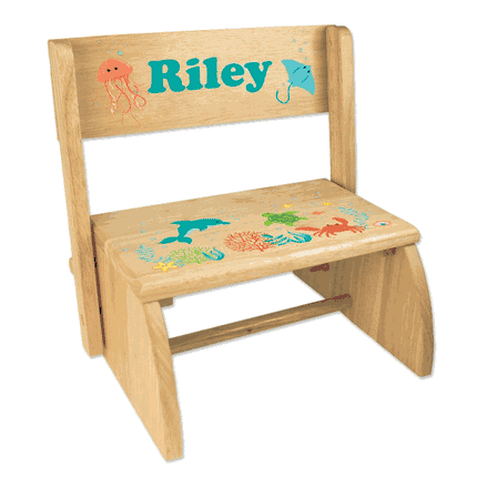 Personalized Childs Wood Flip Stool - Sea Life
