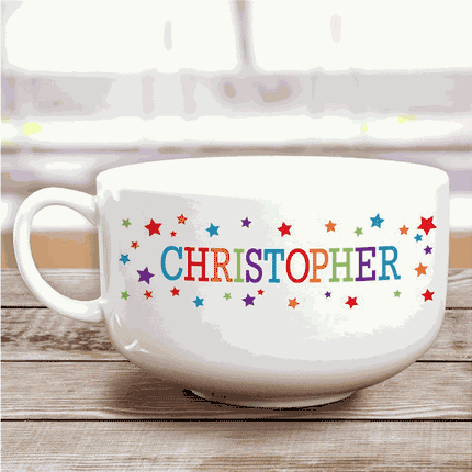 Personalized Colorful Name And Stars Ceramic Bowl