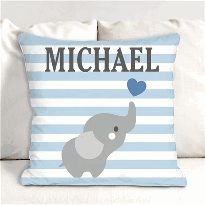 Personalized Elephant Striped Throw Pillow