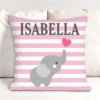 Personalized Elephant Striped Throw Pillow