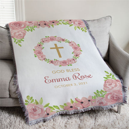 Personalized Floral Baptism Afghan Throw