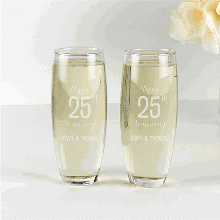 Personalized Happy Anniversary Stemless Flute Set