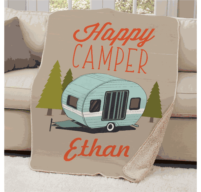 Personalized Happy Camper Sherpa Blanket