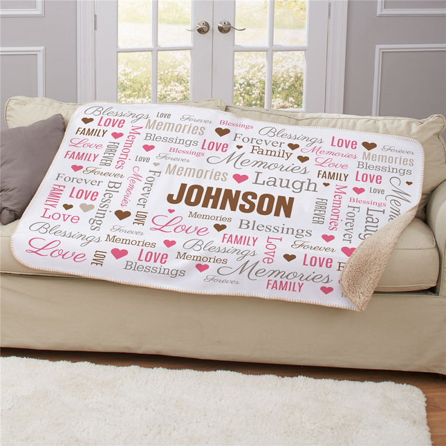 Personalized Memories, Laugh Heart Family Word Art Sherpa Blanket
