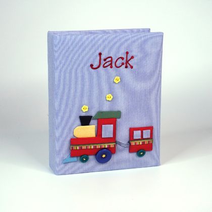 Personalized Multicolored Train on Micro Stripe Cotton Medium Hardbound Album