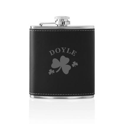 Personalized Shamrock Leather Flask Set