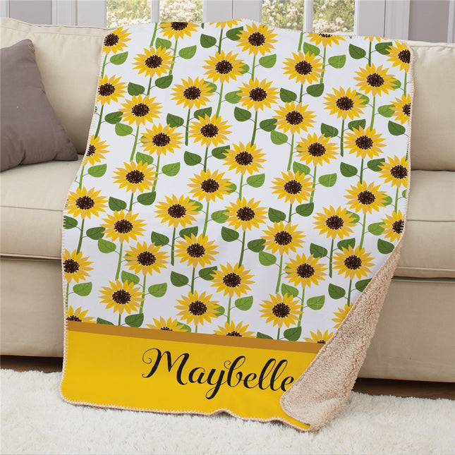 Personalized Sunflowers Sherpa Blanket