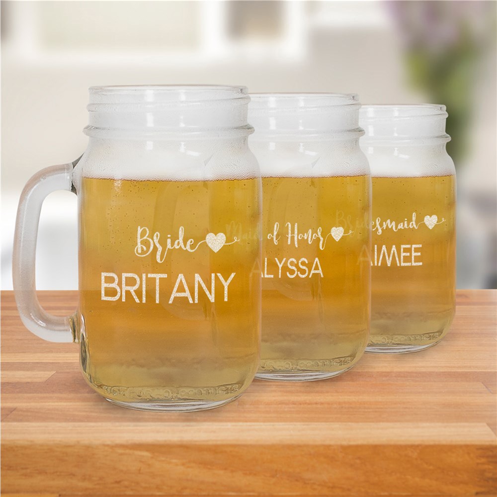 Personalized Bridal Party Mason Jars