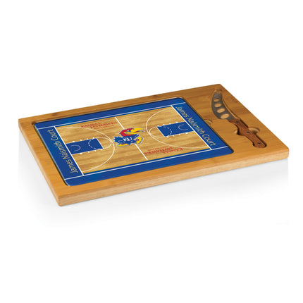 Kansas Jayhawks Basketball Court Glass Top Cutting Board & Knife Set