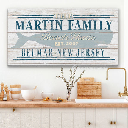 Personalized Beach House  Family Name Whale Sign