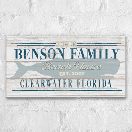 Personalized Beach House  Family Name Whale Sign
