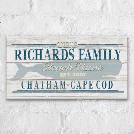 Personalized Beach House  Family Name Whale Sign
