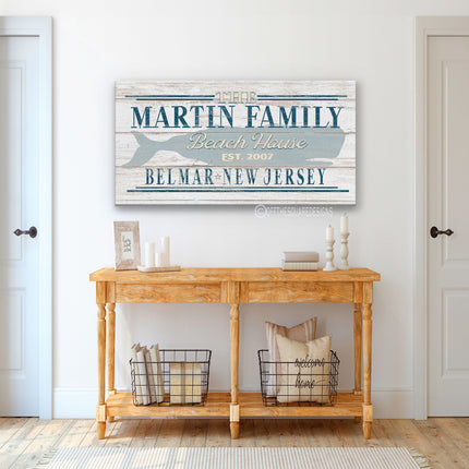 Personalized Beach House  Family Name Whale Sign