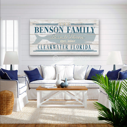 Personalized Beach House  Family Name Whale Sign
