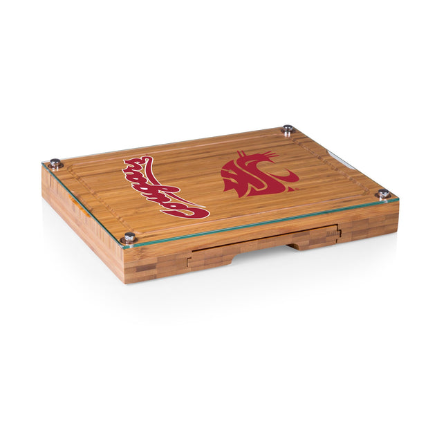 Washington State Cougars Glass Top Cheese Cutting Board & Tools Set