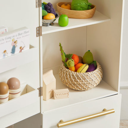 Tiny Land Play Kitchen Accessories - Play Kitchen Fridge: Wooden Cabinet Refrigerator for Kids