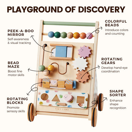 Tiny Land Versatile Natural Wooden Baby Walker