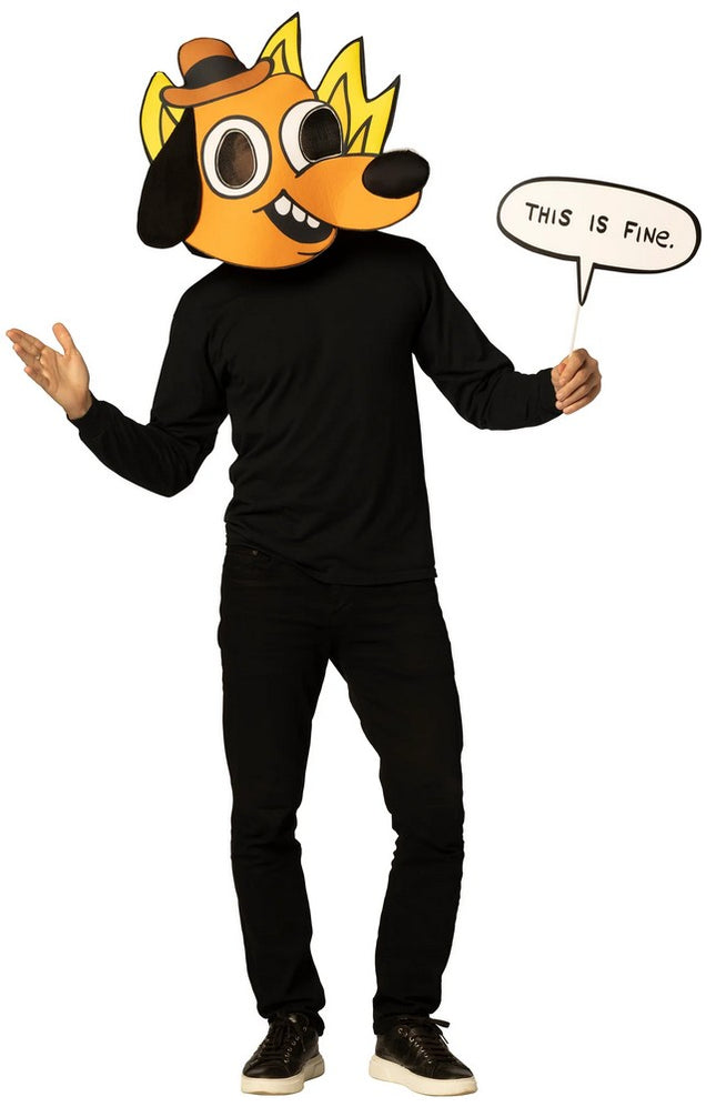 Adult This Is Fine Dog Meme Mask & Sign Costume Accessory