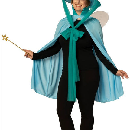 Adult Blue Fairy Godmother Hat, Cape & Wand Costume
