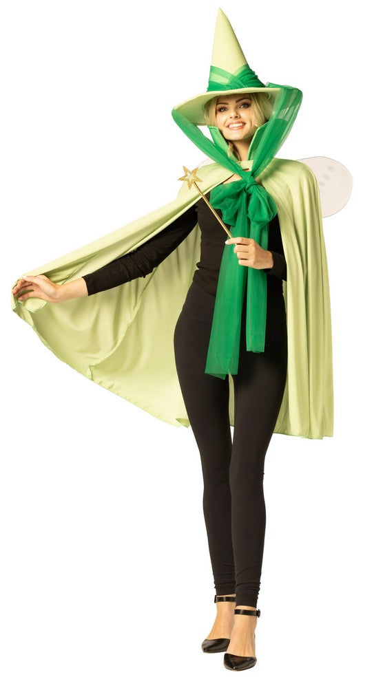 Adult Green Fairy Godmother Hat, Cape & Wand Costume