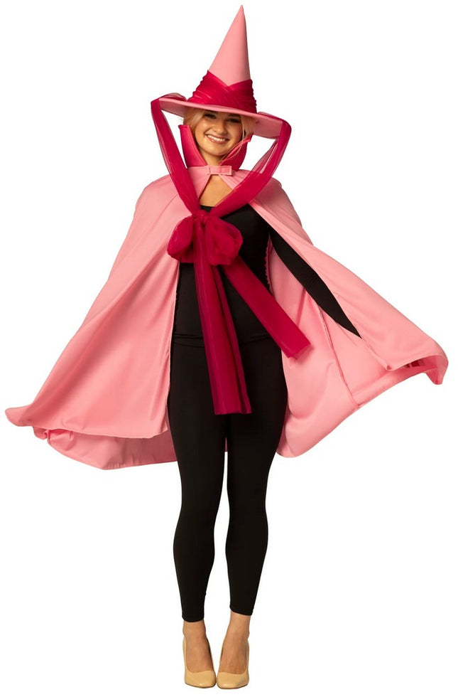 Adult Pink Fairy Godmother Hat, Cape & Wand Costume