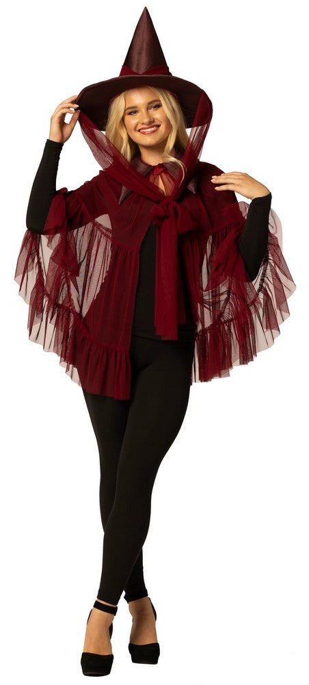 Adult Burgundy Witch Hat & Cape Costume