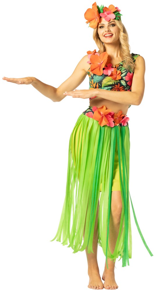 Adult Hula Girl Top, Skirt & Headpiece Costume Set