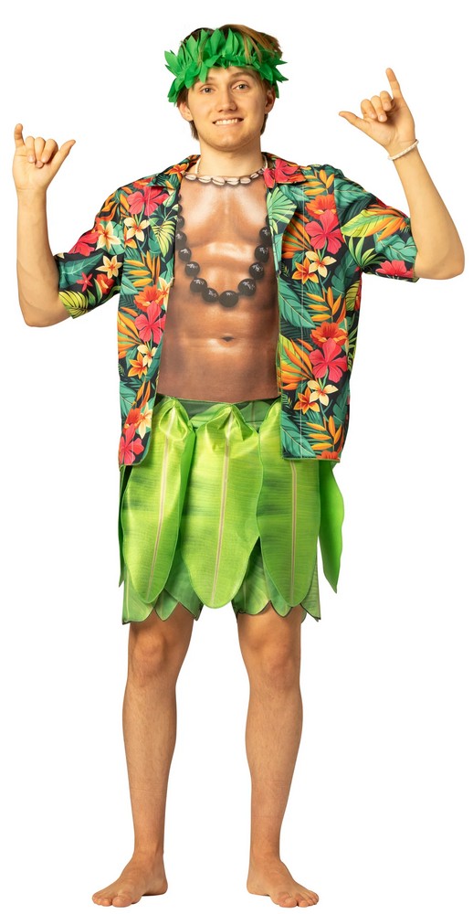 Adult Hula Guy Shirt, Shorts & Headpiece Costume Set