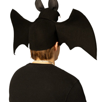 Adult Smiling Black Bat Costume Hat With Wings