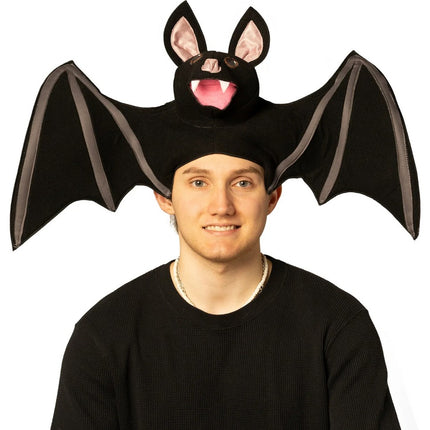 Adult Smiling Black Bat Costume Hat With Wings