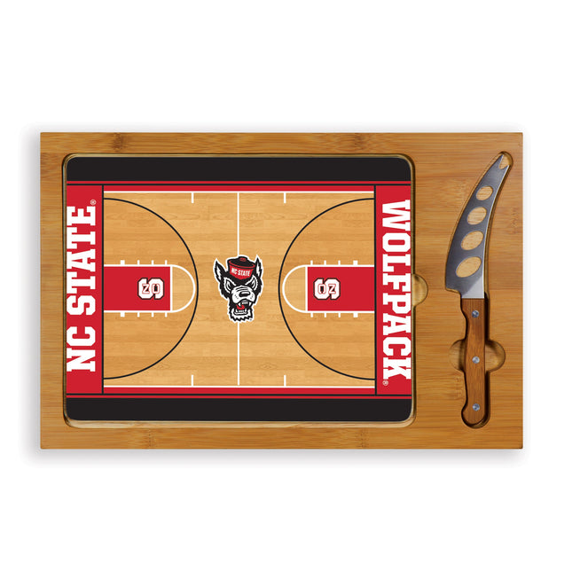 NC State Wolfpack Basketball Court Glass Top Cutting Board & Knife Set