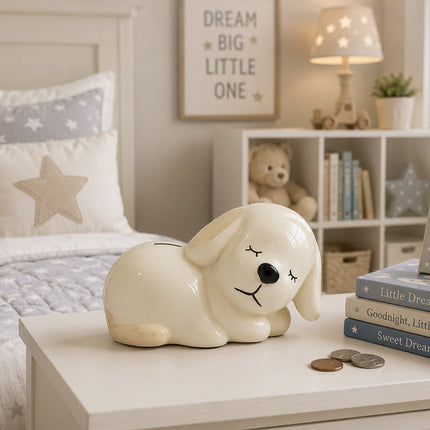 Sleeping Puppy Ceramic Bank