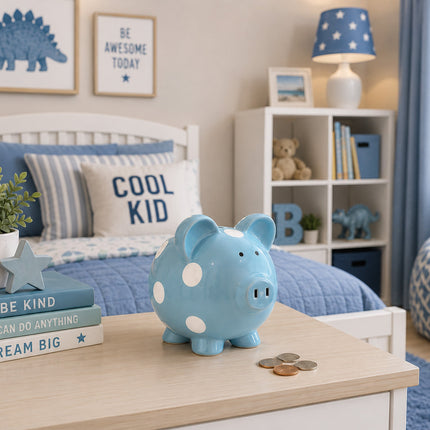 Blue Polka Dot Piggy Bank
