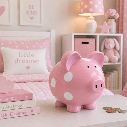 Pink Polka Dot Piggy Bank